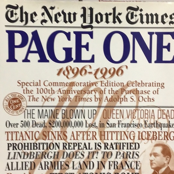 THE NEW YORK TIMES PAGE ONE HARDCOVER BOOK COMMEMORATIVE 1896-1996 - Picture 2 of 16